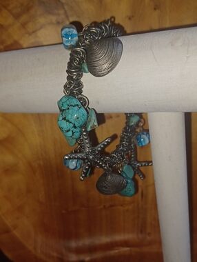Vintage Byzantine Chainmaille Charm Bracelet | Antique Silver Tone Turquoise